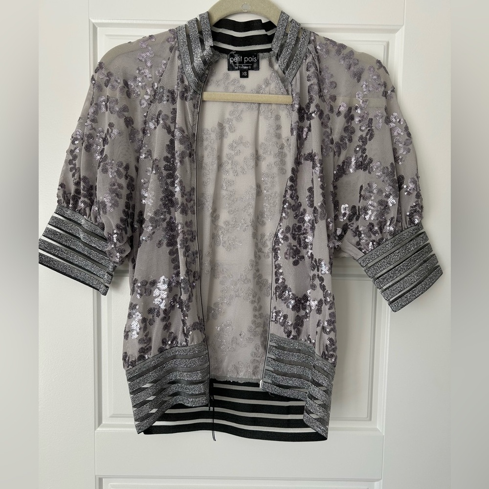 Gunmetal Embroidery Bomber Jacket Size XS - Picture 2 of 4